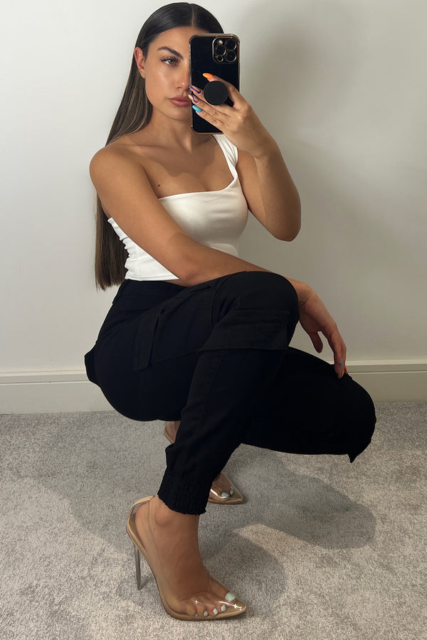 Liberty Black Pocket Detail Skinny Cargo Trousers